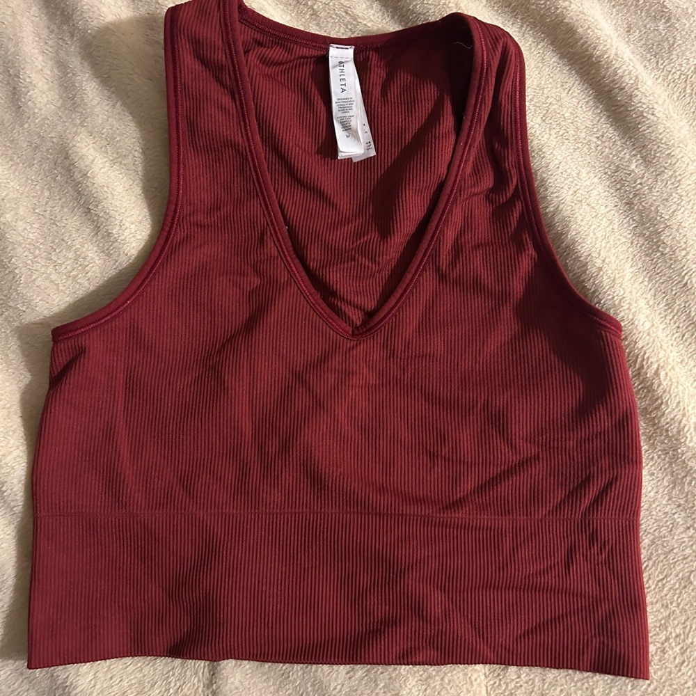 Red Athleta Ribbed V-Neck Crop Top